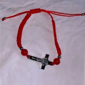Red cross bracelet with beads